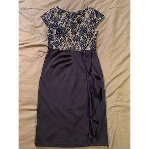 Navy Blue Half Lace Dress